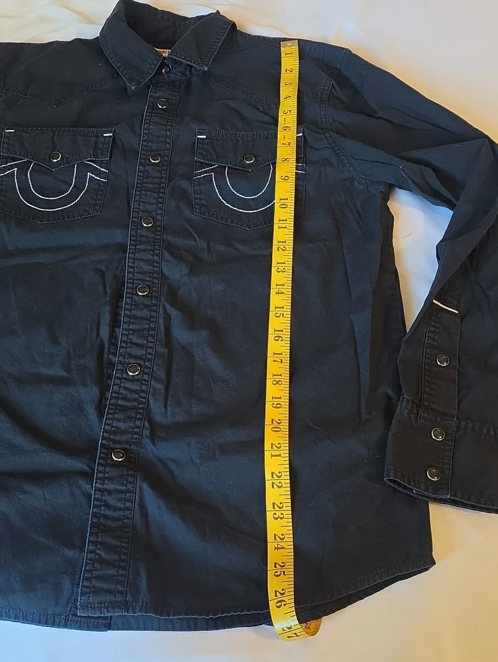 True Religion Black Western Button-Up Shirt with White Stitching